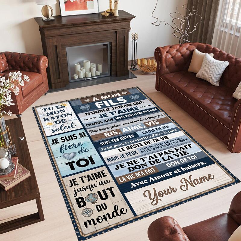 Hearts Theme Crystal Velvet Floor Rug Personalized Custom Name Text Warm Carpet Home Decoration