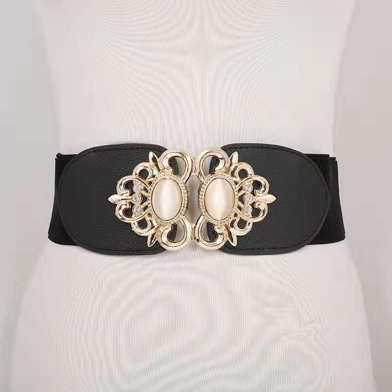 Unique Black Wide Waist Cincher For Women With Trendy Styles And Elegant Rhinestone Embellishments