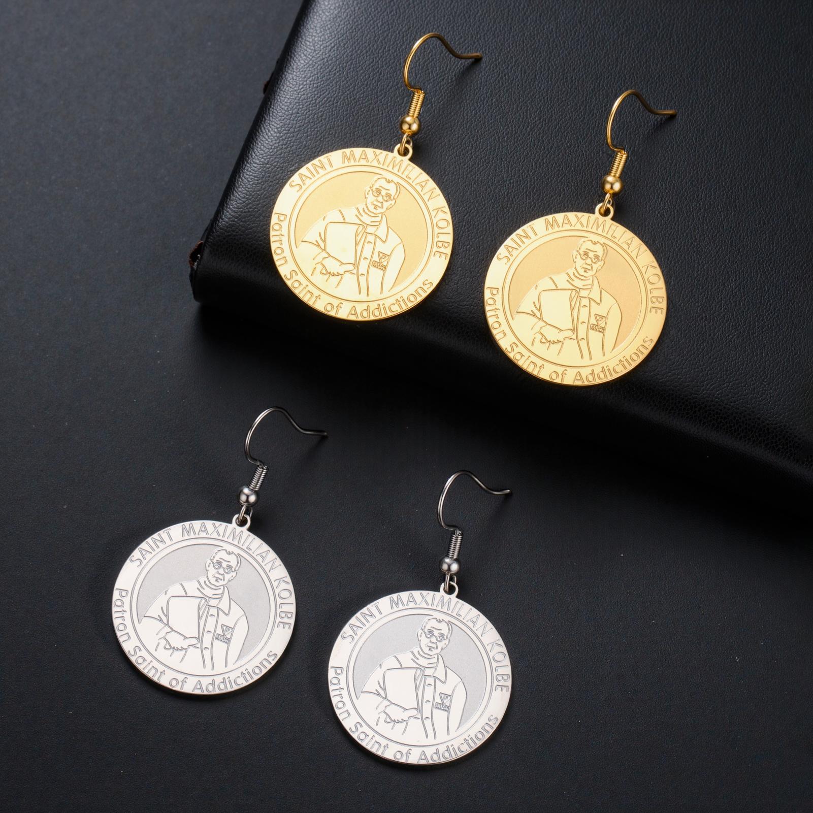 LIKGREAT Catholic Saint Earring for Women  St Dymphna St Maximilian Kolbe St Gerard Religious Medal Jewelry Gift Silver