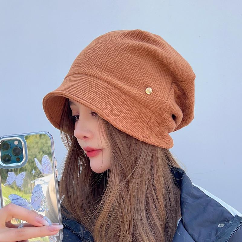 Женская осенне-зимняя корейская полосатая шапка-бини - Универсальная мода для больших размеров головы и создания эффекта стройного лица