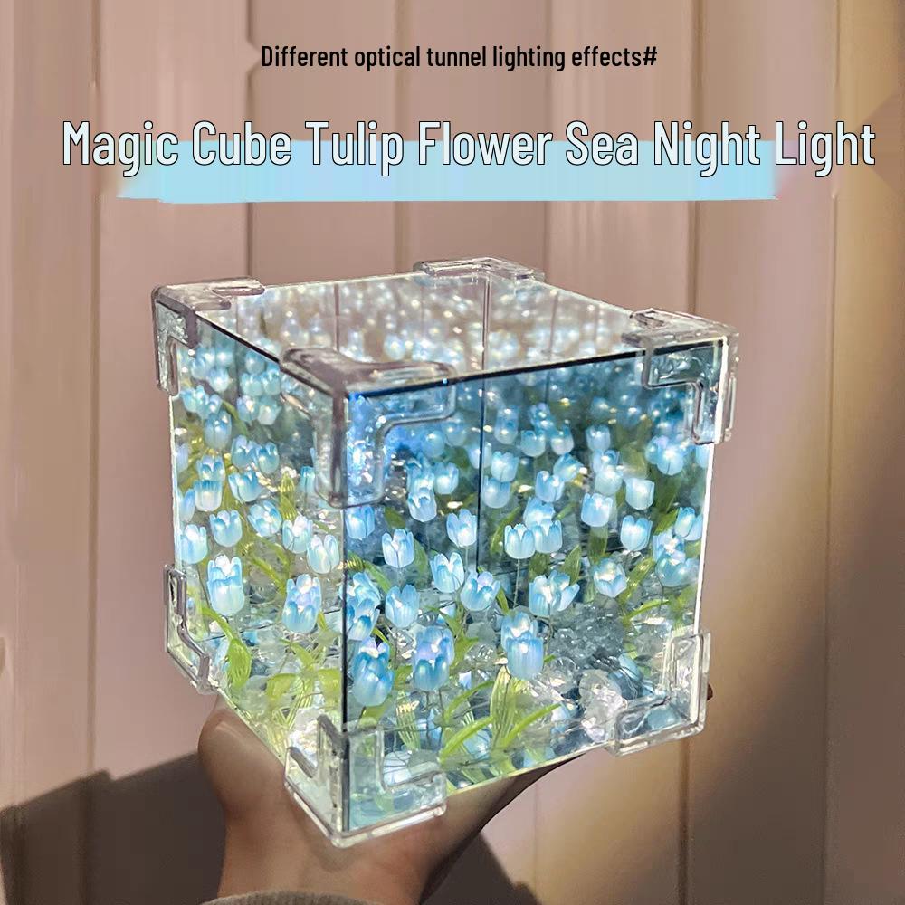 Tulip Night Light: Handmade 3D Magic Cube Atmosphere Lamp Gift