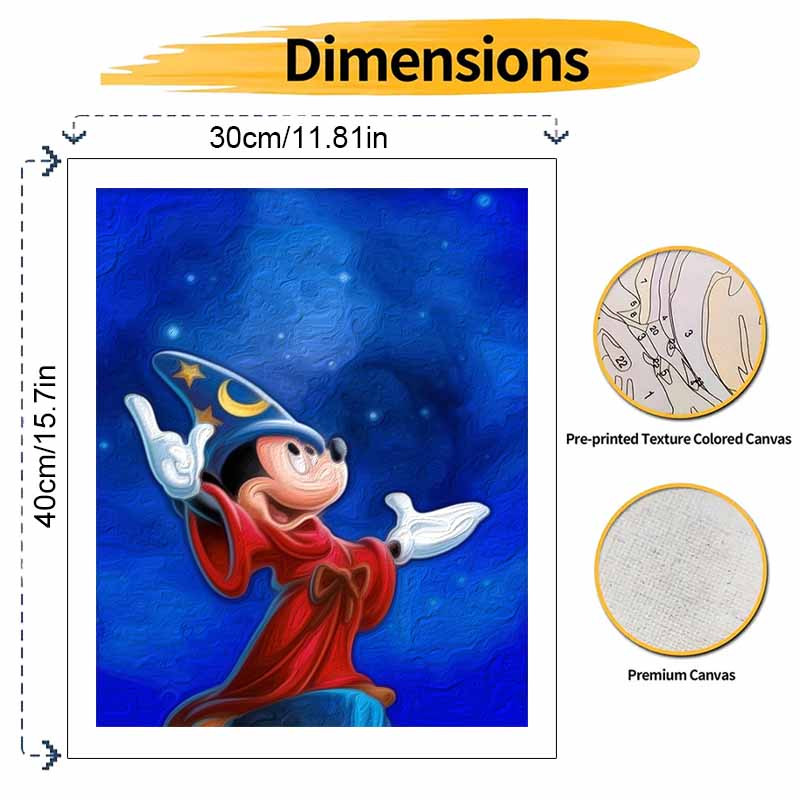 Disney Oil Painting DIY Digital Painting Mickey Mouse Wizard Starry Sky HandPainted Wall Art for Living Room or Entryway.