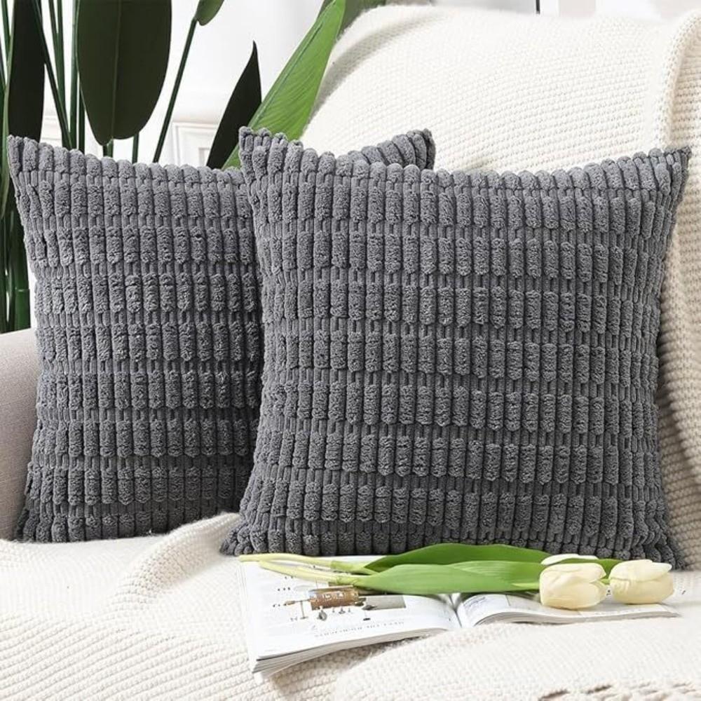 2 pieces/set Cozy Soft Corduroy Pillowcase Velvet Texture Reversible Sided Throw Pillow Striped Design Cushion Cover Sofa Decor