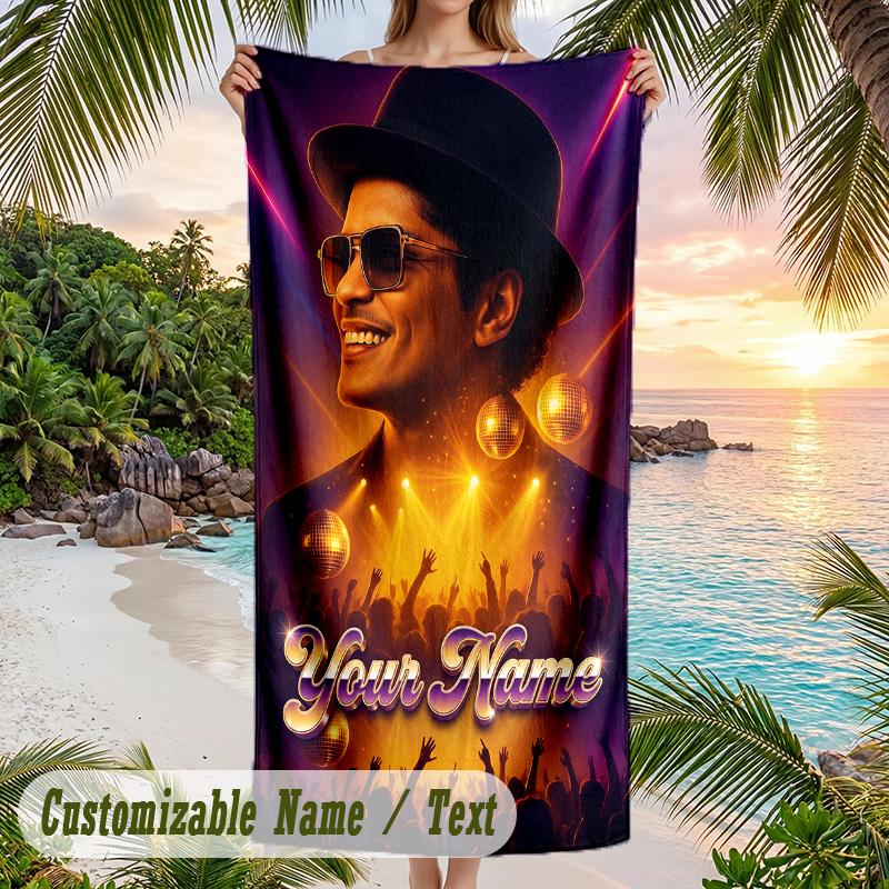 Bruno Mars Beach Towel, Personalized Custom Name Text, Quick Dry Large Absorbent Towel For Beach Pool