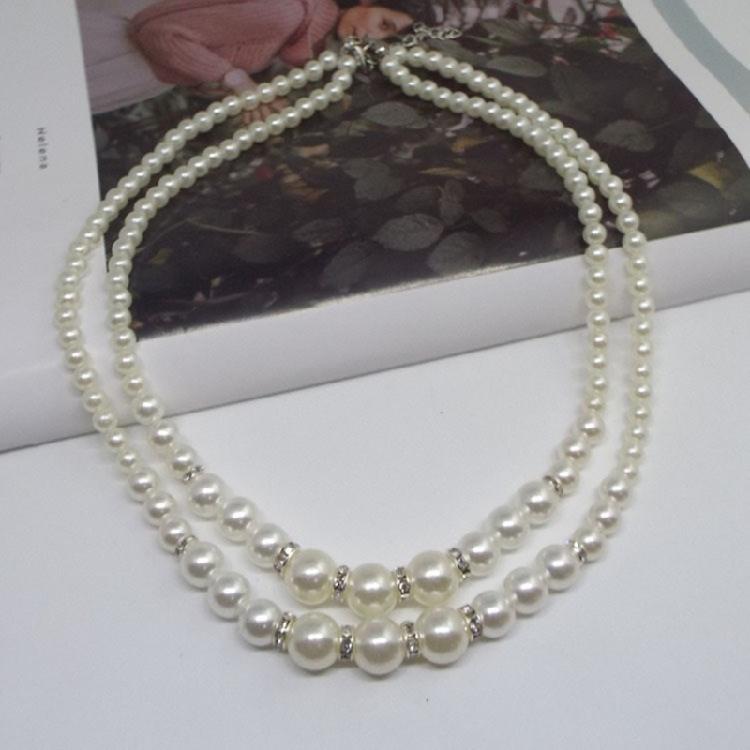 Double Layer Necklace Vintage Style Chain Necklace Beads Choker Neck Jewelry