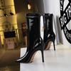 Fashion 2025 Shiny Patent Leather Mid-Calf Boots Women Pointed Sexy Black Party Boots Warm Stretch High Heels Ladies Botas Mujer Autumn