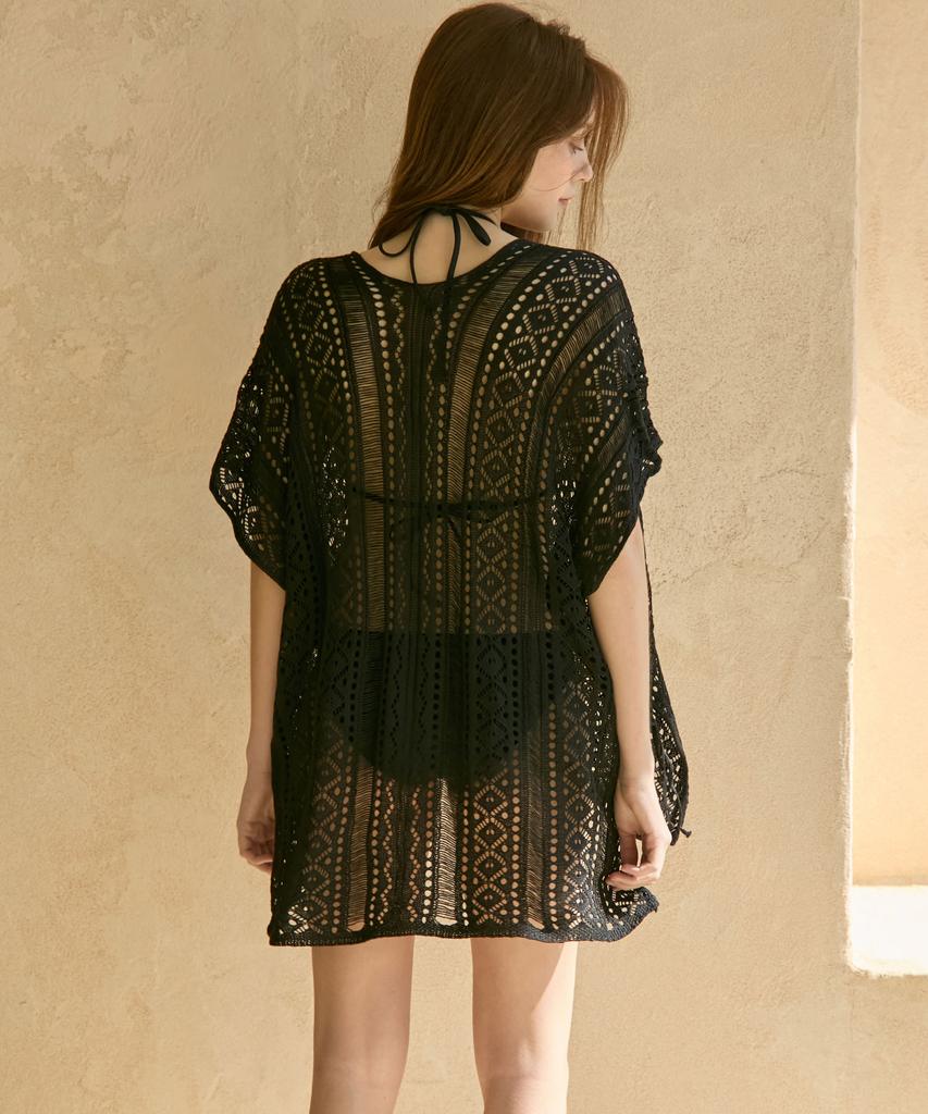 VIKINI VENDER Venus Crochet Loose Fit Cover-Up - Black