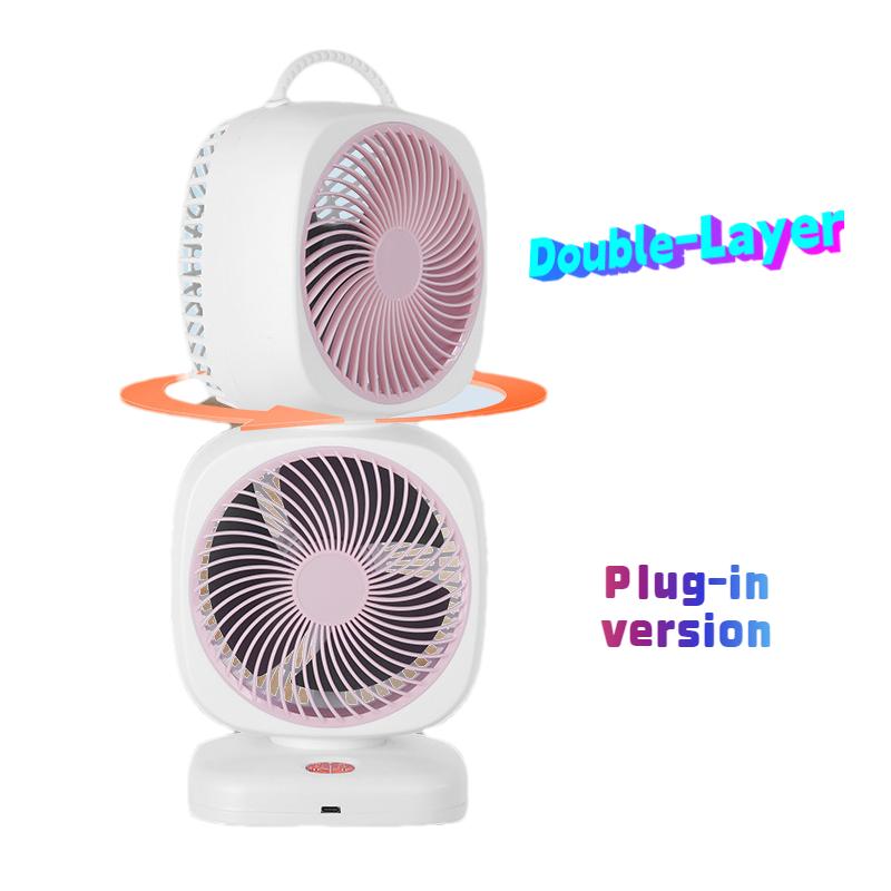 Neuer tragbarer kleiner Ventilator, doppelköpfiger, rotierender elektrischer Tischventilator, doppelschichtiger Umwälzventilator für den Haushalt