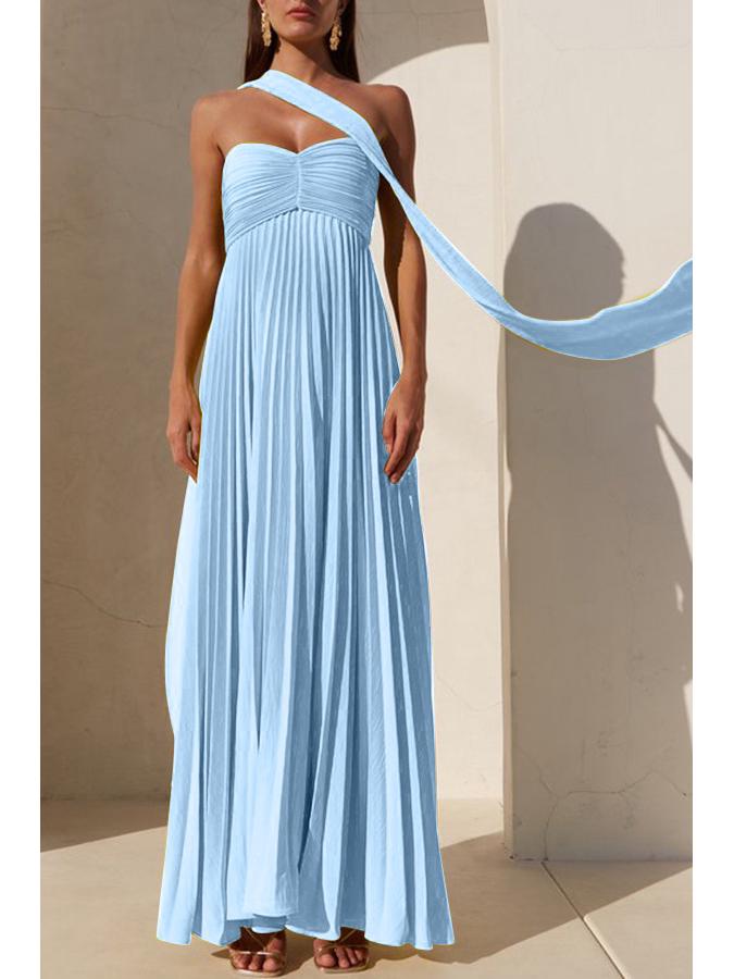 Women's Solid Color Pleated Bandeau Dress - Sleeveless, European & American Style, New Arrival