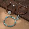 Ethnic Style Retro Imitation Turquoise Cactus Tag Bracelet Set Personalized Multi-Element Beaded Jewelry