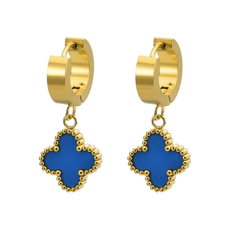18K Gold Earrings Titanium Steel Short Ear Buckle Lucky Clover Ear Clip High-end Earrings