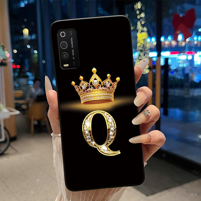 Case For TCL 205 4187D Bumper Black Silicone Shockproof Soft Casing Lucky Exclusive Initial Letter Luxury Crown Pattern Cover