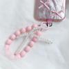Pink Beaded Bow Keychain Mobile Phone Chain Earphone Bag Anti-Lost Rope Car Keychain Girls Fashion Backpack Pendant Accessories