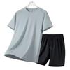2025 Men's Plus Size Quick-Dry Fitness Running Set - Breathable Ice Silk Short Sleeves for Summer