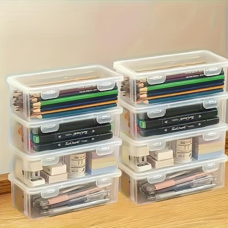 4 Stück transparente Aufbewahrungsboxen mit Deckeln - Große Kapazität & Mini-Größen, für Büro-Stifte, Schreibtisch- & Zimmerorganisation