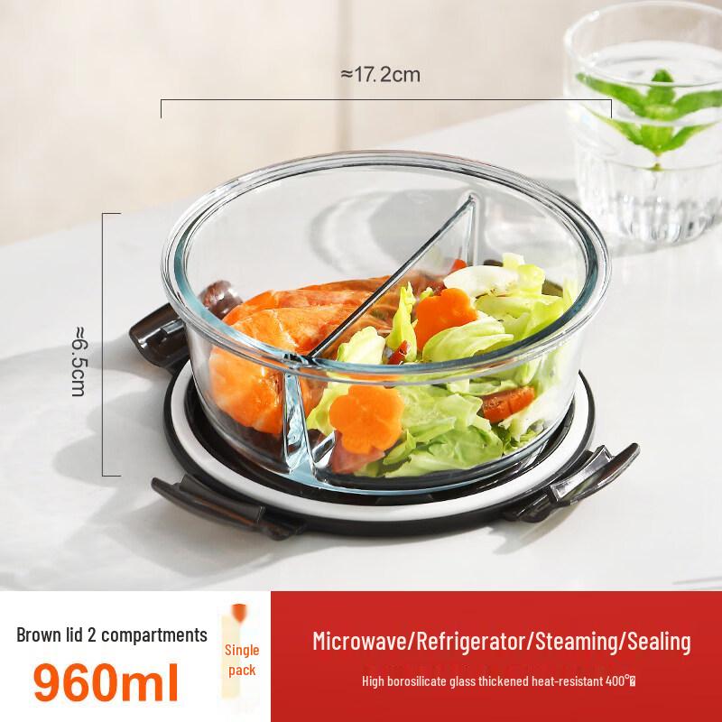 ZISIZ Round Divided Glass Lunch Box