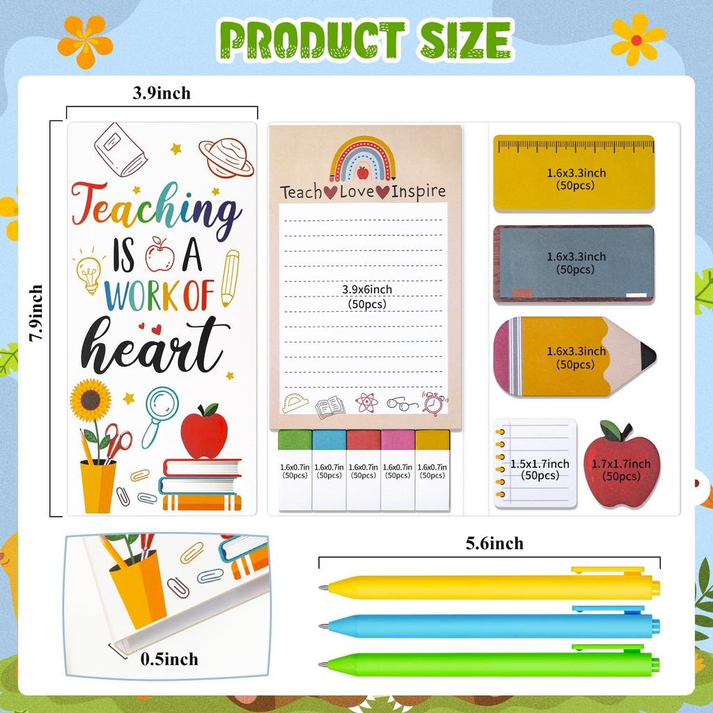 Teacher Sticky Notes, Teacher Appreciation Gift, Blackboard Self-Stick Note Pads with 3 Point Pens, Writing Memo Pages Kids Employee School