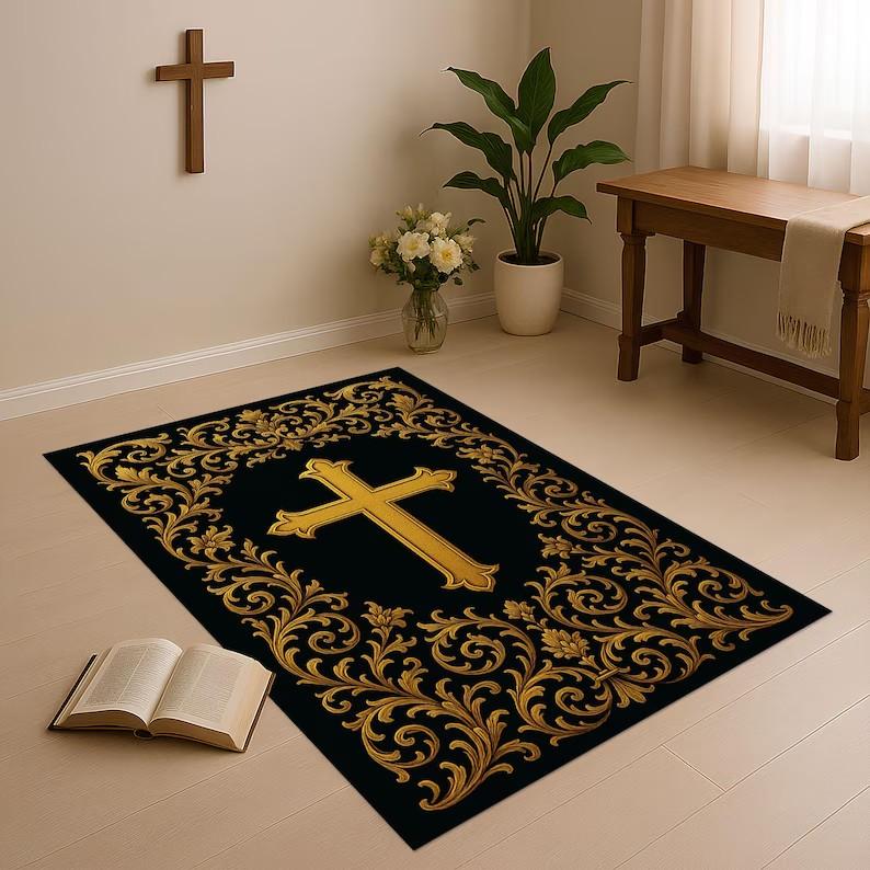 

Black Gold Cross Pattern Carpet Mat Rug Living Room Home Decoration Vintage Floor Mat Bedroom Decor Non Slip Bedroom Decor 50x80cm