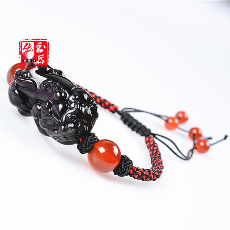 Hand-Woven Rainbow Eye Pixiu Bracelet with Corn Knot, Obsidian, and Red Agate for Men and Women Above 20mm