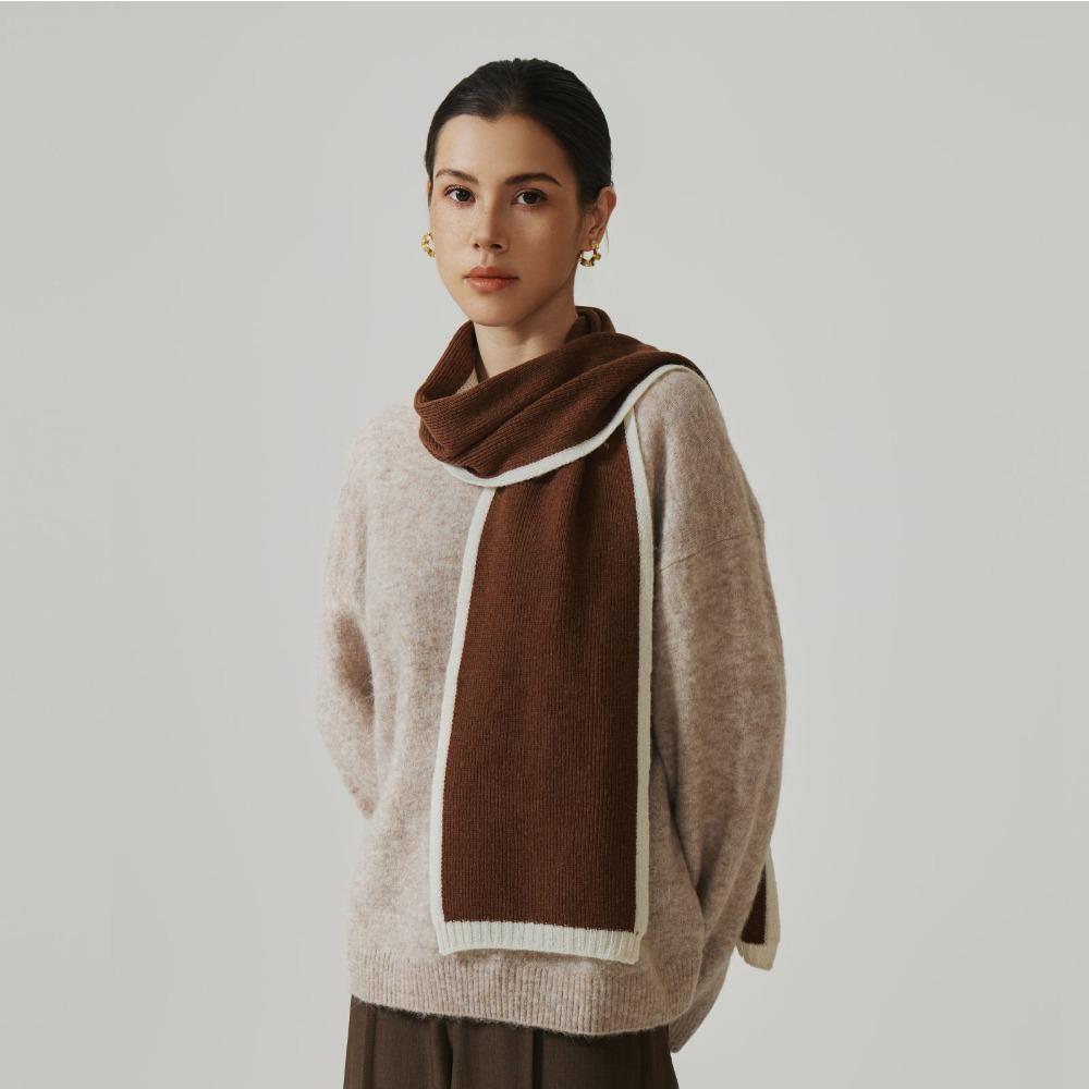 Knitted 100% Wool Scarf Women'S Winter Premium Scarf Simple Warm Shawl