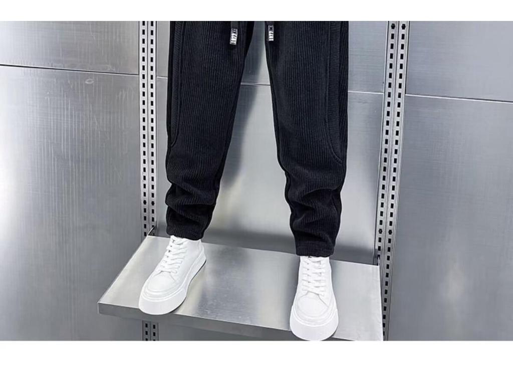 Herren Herbst/Winter Plus Samt Haremshose, Elastischer Bund, Unifarben, Trendiger Stichmanschette, Lässige Sportbekleidung