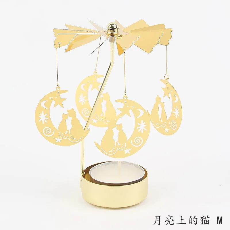 Metal Rotating Spinner Carousel Candle Tea Light Holder Table Rotating Transfer Windmill Decoration Home Elegance Candle Holder
