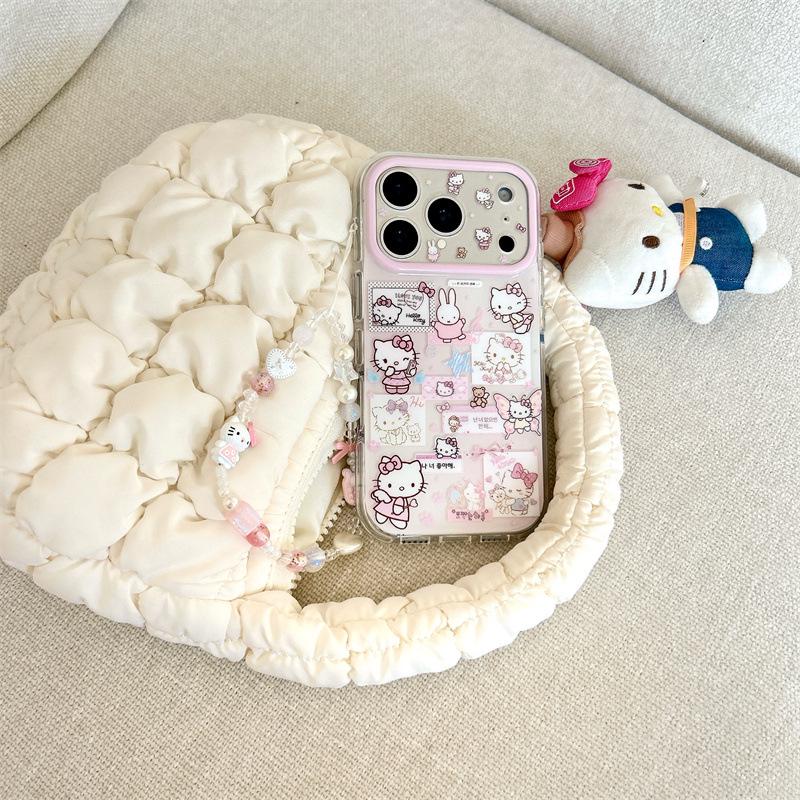 Retro Angel Cat & Rabbit Chain iPhone Case for 17 Pro Max/16 Pro Max/15 Pro - Girly Design