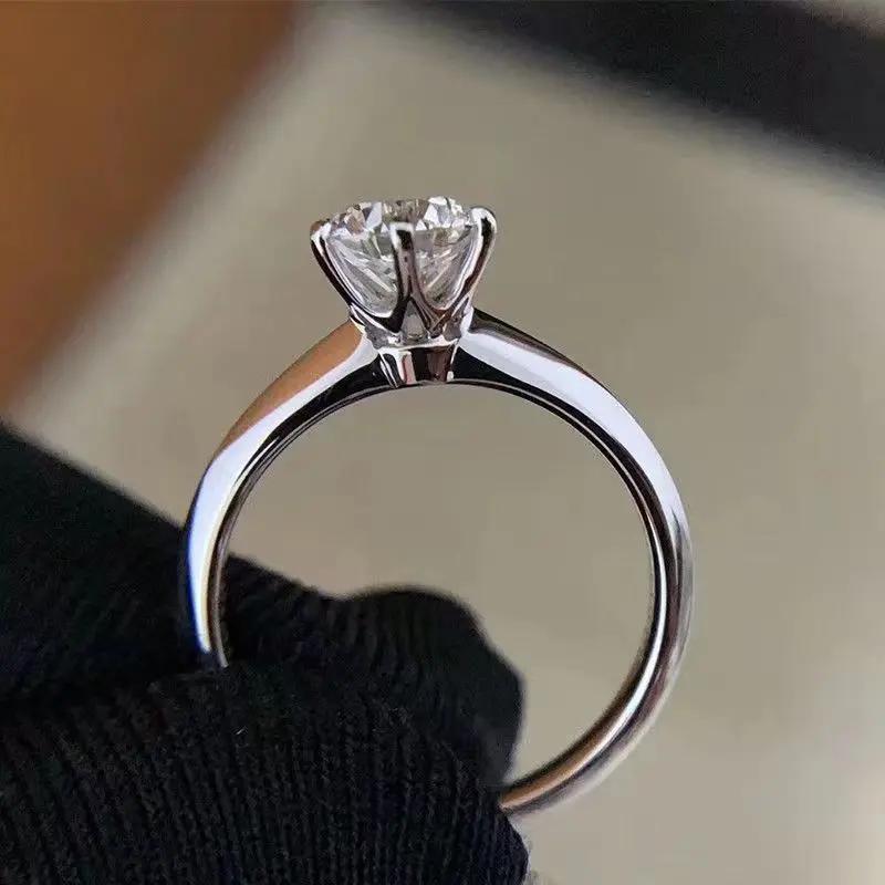 Solitaire ring Real 925 silver 1ct Moissanite cz Engagement Wedding Band Rings for women Bridal Statement Party Jewelry