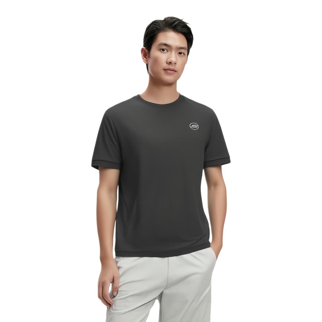 Skechers Casual Series Comfortable Versatile High-End Urban Short Sleeve T-Shirt Men Tops Carbon-Black P225M122-0018