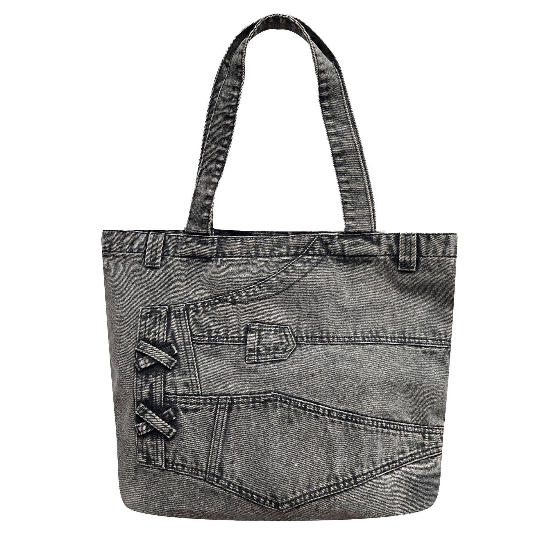 

Washed Denim Women handbag Cowboy Shoulder Bags Large capacity Designer Luxury ladies Hand bags Student commute big Totes чёрный