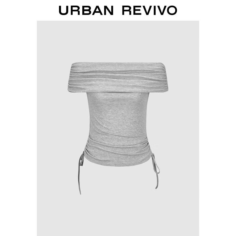 

UR 2025 Autumn Women s Off-Shoulder Pleated Slim T-Shirt XL