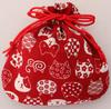 Made In Cotton Drawstring 16 X Small Japanese Red [Kyosuke] Japan, 100% Bag, Approx. 15.5cm, Pouch, Pattern, Nyankomon,