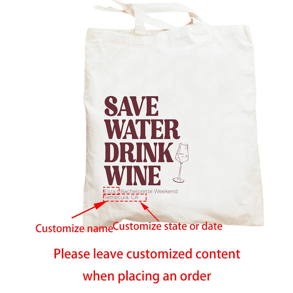 Индивидуальная сумка-тоут для девичника «Берегите воду, пейте вино» из холста, Декоративные принадлежности для девичника, Подарок для невесты 1pcs 34x42CM