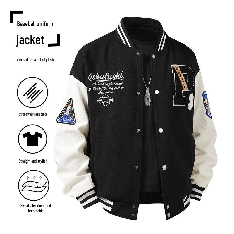Herren Trendige Bestickte Baseballjacke: Lässig, Lockerer Schnitt, Partnerlook für Frühling, Herbst, Winter