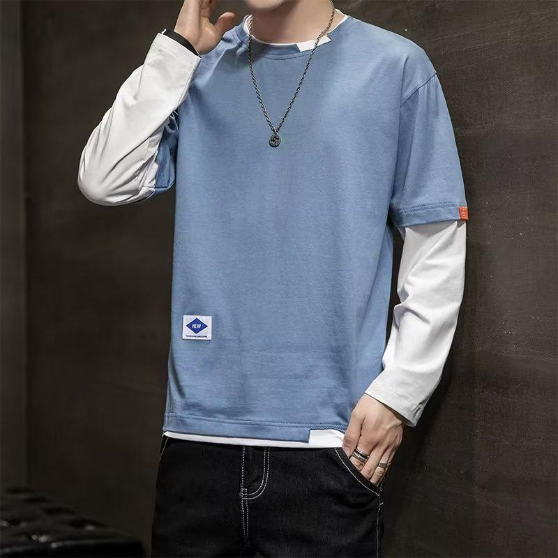 Men's 2022 Korean Style Long-Sleeve Fake Two-Piece Trendy Loose T-Shirt