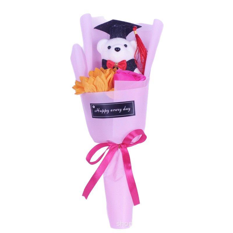 Graduation Bear Bouquet with Sunflower, Rose, and Doctor's Hat - Perfect Gift for Bachelor's or Master's Grad