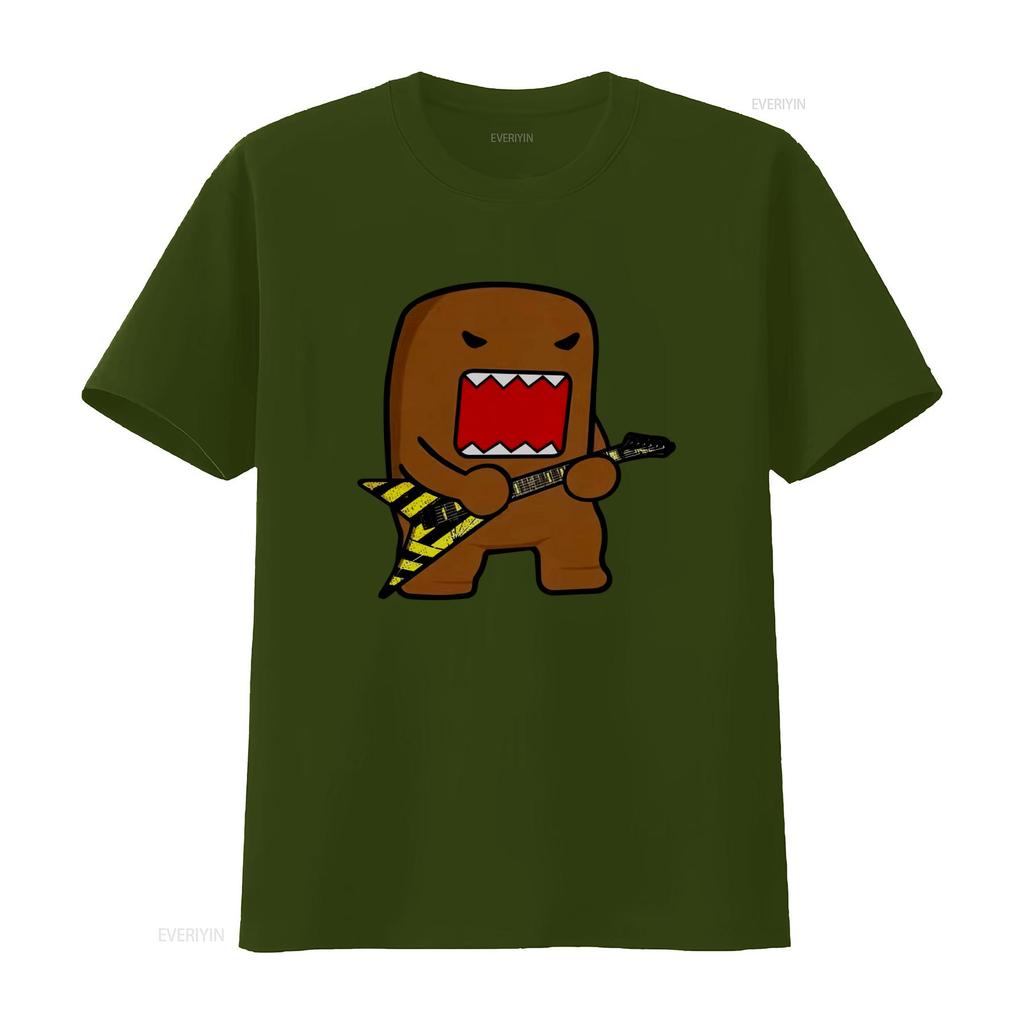 Domo Kun Rock T Shirt For Men Vintage Round Collar Guitar Print  vintage Washed graphic streetwear homme Stylish Unisex