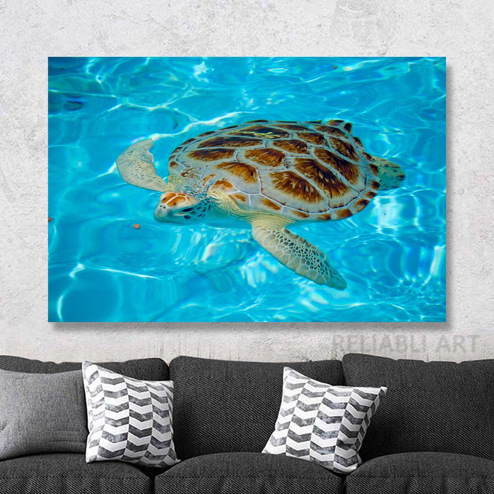 Green Sea Turtle Swims Underwater Wall Pictures Canvas Painting Ocean Marine Life Animal Posters Prints for Living Room Decor