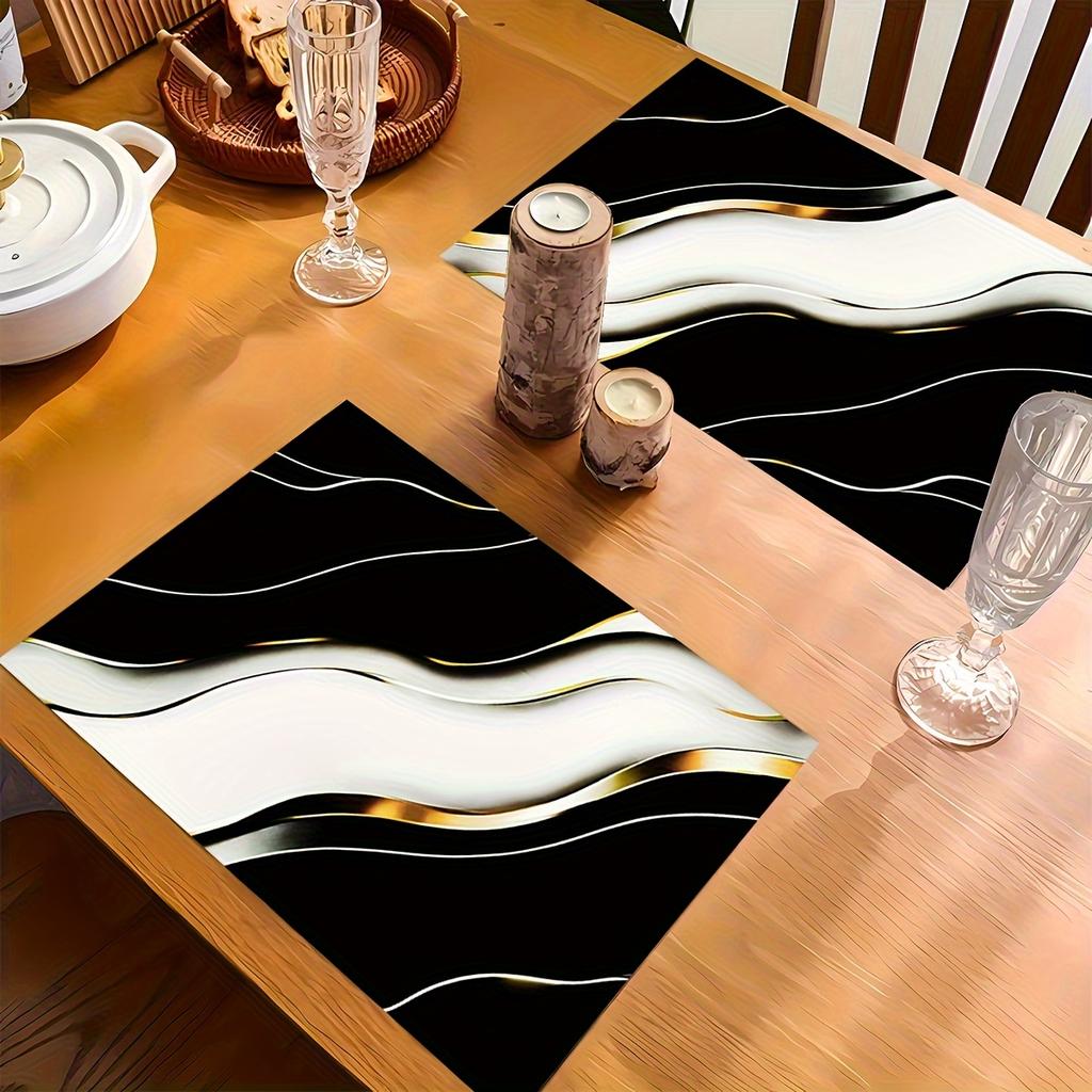 De 4 Elegantes Salvamanteles con Diseño de Mármol Blanco y Negro - Hechos de Poliéster, Forma Rectangular, Lavables, Adecuados para Comedor, Cocina