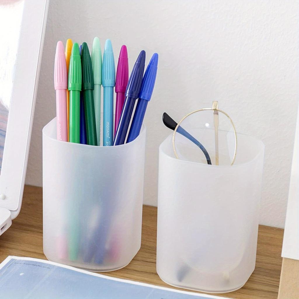 Clear Plastic Desk Organizer Containers - Multi-Functional Storage for Pens,  Makeup Brushes, School, Home, Workspace
