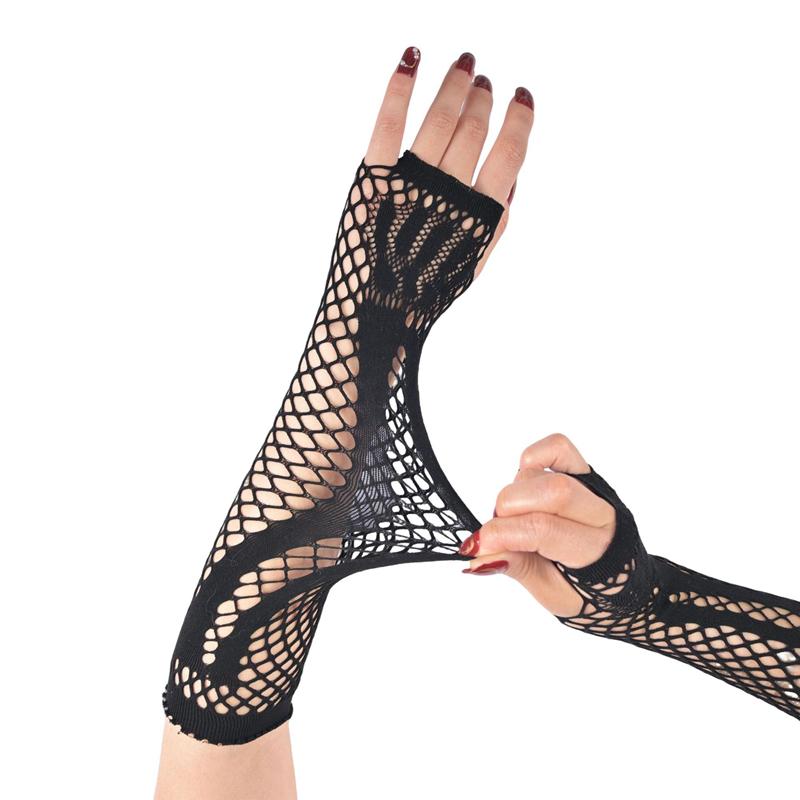 Black Sexy Hollow Out Arm Sleeves Punk Mesh Breathable Long Girl Hand Sleeves Decoration Cosplay Performance Gloves