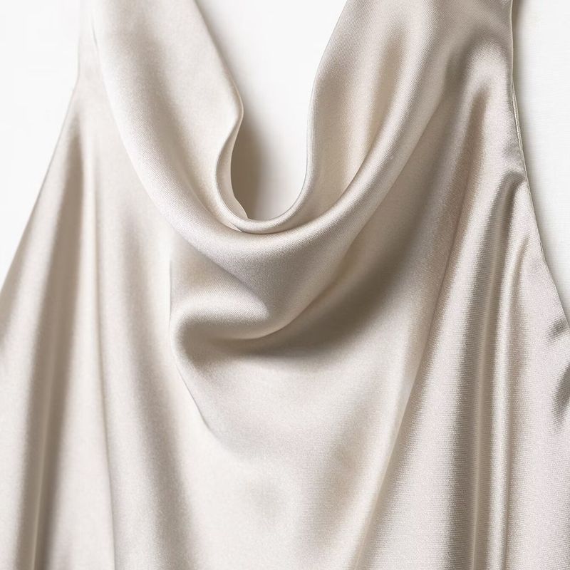 Kaslead New Women Clothes Western Style Silk Texture Satin Hanging Neck Dress 8482331