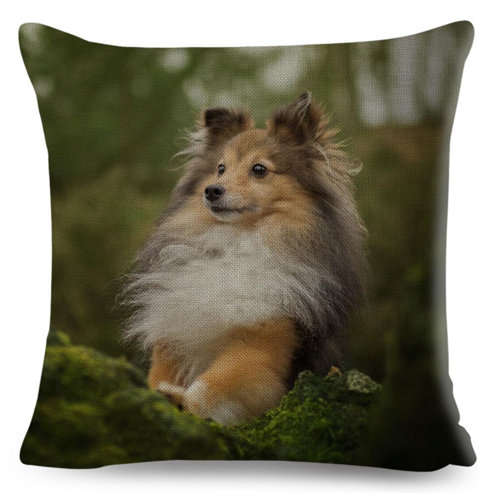 Shetland Sheepdog Cute Pet Animal Dog Printed Pillowcase Decor Cushion Cover for Sofa Home Car Polyester Pillow Case 45*45cm