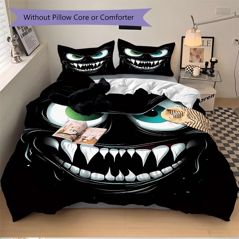 3pcs Anime Monster Face Design Pillowcase Set, Includes One Quilt Cover and Two Pillowcases (No Core), Perfect for Bedroom and Guest Room