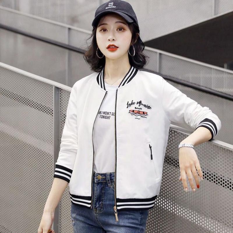 

Women s New Spliced Round Neck Zipper Pocket Fashionable Solid Color Loose Versatile Casual Long-sleeved Jackets L белый