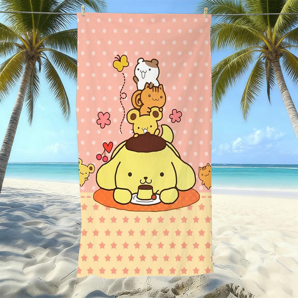Cute Puppy Cartoon Print Microfiber Beach Towel Water Absorbent Quick Dry Bath Towel For Vacation