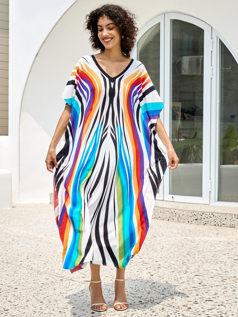 European & American Cotton Print Beach Cover-Up Long Dress - Plus Size Swimsuit Sunscreen Robe