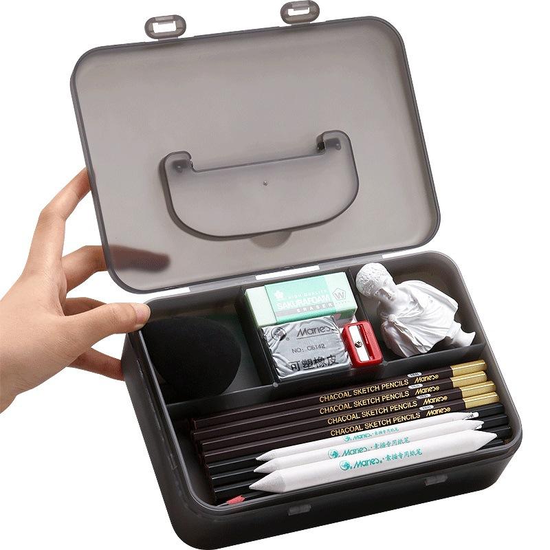 

Double Layer Sketch Pencil Case Portable Frosted Transparent Art Supply Organizer with Handle, Storage Box for Drawing Tools