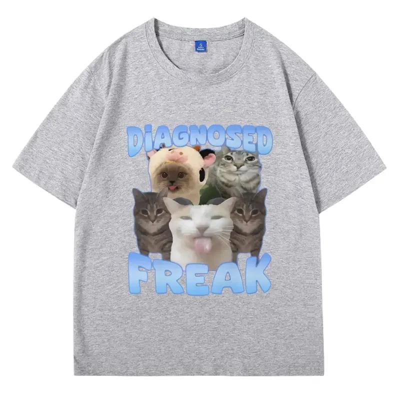 Diagnosed Freak Funny Watermelon Cat Meme T-shirt  Women Oversized Streetwear T Shirt Fashion Oversized Cotton T Shirts Male