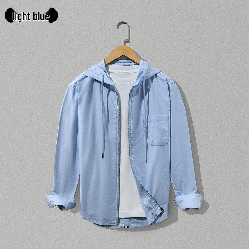 

Men s Slim Fit Pure Cotton Embroidered Hooded Jacket - Versatile Spring/Autumn Casual Coat 3XL світло-синій колір